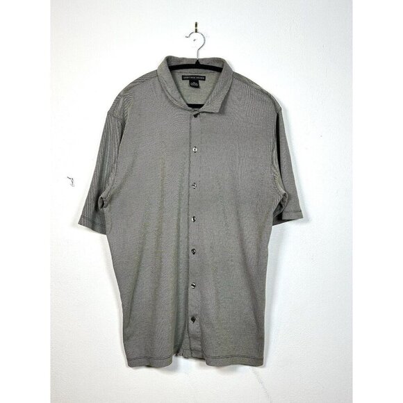 GEOFFREY BEENE Mens‎ XL Double Cotton Print Button Down Shirt Gray Stripe Knit - Picture 1 of 10